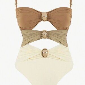 SheIn Colorblock Cut-Out Women Sexy Spaghetti Strap One-Piece Swimsuit
